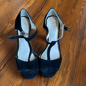 Jessica Simpson black suede platform Mary Jane heels